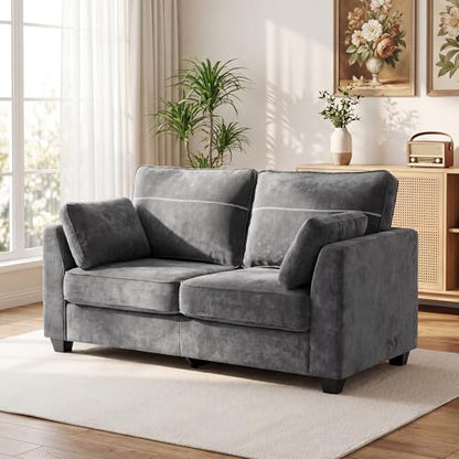 65.4" Loveseat Sofa, Chenille Love Seat with 2 Pillows, Grey | Easy Assembly, Pocket Spring Cushions, Comfy Modern Small Couch for Living Room, Bedroom, Apartment, Office - color: Grey, size: 65.4" Loveseat Sofa