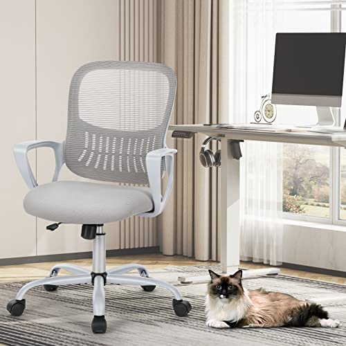 Sweetcrispy Ergonomic Office Desk Chair, Executive Mesh Computer Chair | Mid-Back, 360° Rolling Wheels, Comfortable Lumbar Support, Armrests, Fit for Bedroom Study Office, Grey - color: Grey, size: 18.5"D