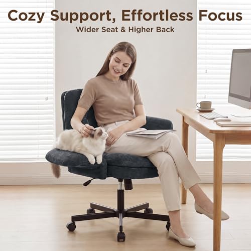 FiveWillowise Cross Legged Office Chair with Flip-up Arms&Low Back,Blue | Criss Cross Chair With Thicken Wide Seat,Lounge Makeup Vanity Chairs with Side Pockets,Comfy Home Office Desk Chair,Chenille - color: Blue