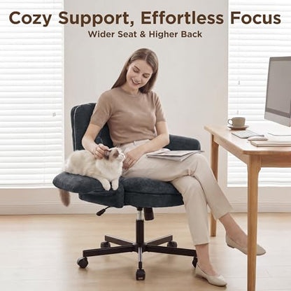 FiveWillowise Cross Legged Office Chair with Flip-up Arms&Low Back,Blue | Criss Cross Chair With Thicken Wide Seat,Lounge Makeup Vanity Chairs with Side Pockets,Comfy Home Office Desk Chair,Chenille - color: Blue