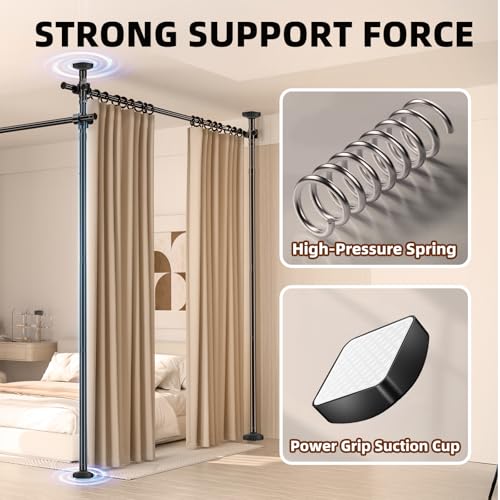Room Divider, Tension Curtain Rod No Drilling,4-10ft(H) 28-140inch(W) Wall Divider for Room Separation, Heavy Duty Room Partition Separator, Adjustable Folding Privacy Screens,Black