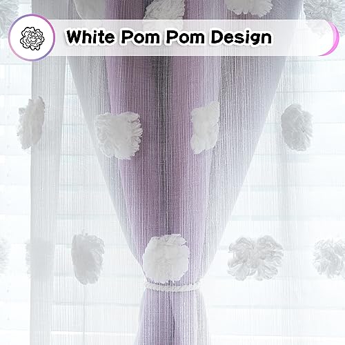 MYSKY HOME Pink Purple Curtains for Girls Bedroom - 54 Inch Long White Pom Pom Sheer Small Double Layer Grommet Room Darkening Nursery Curtains, 52 X 54 in - color: Pink Purple, size: 52"W x 54"L (Pack of 2)