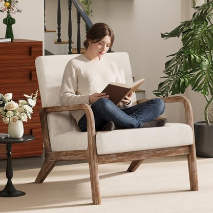 Modern Accent Chairs Set of 2,Upholstered Reading Arm Chair with Lumbar Pillow & Solid Wood Frame, Living Room Chairs, Breathable Linen,Beige - color: New Arrival - Beige, Linen, New Armrest, size: Set of 2