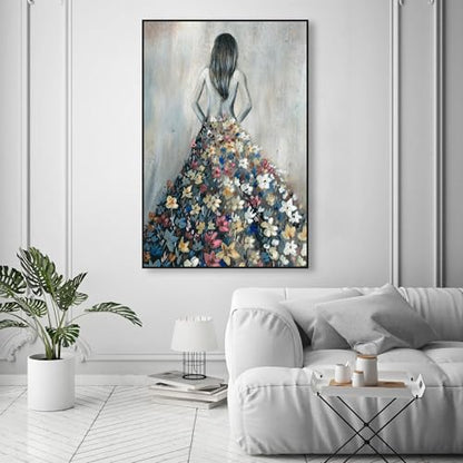 Oliver Gal Girl with Flower Thoughts Canvas Print Wall Art for Living Room, Bedroom, and Bathroom, 36" x 54", Black Floater Frame - color: Black Floater Frame, size: 54"L x 36"W