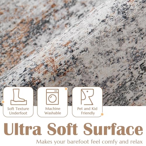 jinchan 4ft Round Rug Modern Abstract Washable Non-Slip Area Rug - color: Distressed Taupe, size: 4' (Round)
