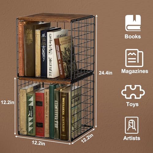 Dmevkic 2 Cube DIY Stackable Small Bookcase,Bookshelf for Small Spaces,Cube Storage Organizer for Living Room, Bedroom, Home Office,12.2" x 12.2" x 12.2"