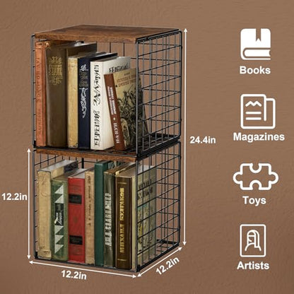 Dmevkic 2 Cube DIY Stackable Small Bookcase,Bookshelf for Small Spaces,Cube Storage Organizer for Living Room, Bedroom, Home Office,12.2" x 12.2" x 12.2"