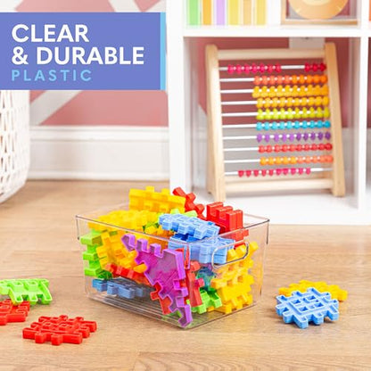 Plastic Food Storage 4 Pack Clear Container Bin with Handles for Organizing Kitchen, Pantry, Refrigerator, Freezer, Pantry, Cabinet, Closet, Bathroom. 10”x7.5”x5.3” - size: 10x7.5x5.3