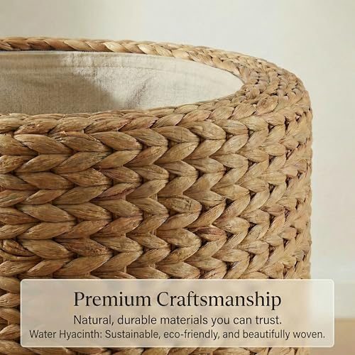 DEILSY™ Round Ottoman with Storage Water Hyacinth Wicker Ottoman with Lid | Handwoven round storage ottoman, wicker ottoman with lid, ideal as extra seating, blanket storage and home organization