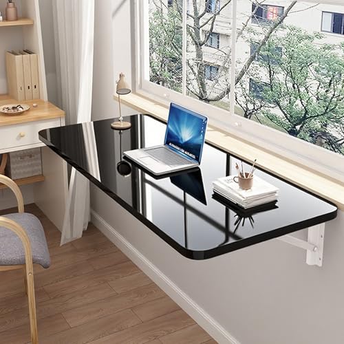 Wall Folding Table for Laundry Room,Floating Desk for Wall Small Spaces,Fold Down Table for Home Office Computer Workstation,Study Work Bench, Kitchen Dining (Black 35.4×19.7inch - color: Black+b, size: 35.4 × 19.7 inches
