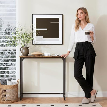 Narrow Entryway Console Table & Sofa Side Table - Industrial Hallway Table for Small Spaces, Behind Couch Table, Multi-Functional Living Room Bedroom Office,Brown, 29.5" x 9.4" x 29.5" - color: Brown