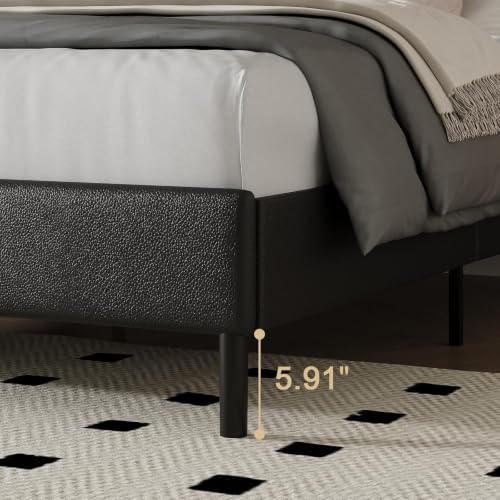 HOMBCK Full Bed Frame with Diamond Headboard, Black Upholstered Full Size Bed Frame with Wooden Slats Support, Diamond Vertical Stripe Design, Mattress Foundation, No Box Spring Needed, Black - color: Black, size: Full