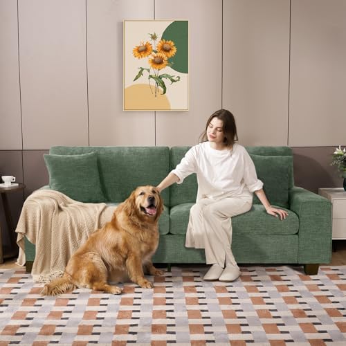 DOPEDIO 88.58" Sofa Set, Chenille Loveseat & 2 Accent Chairs, Green | Modern chenille sofa set with removable covers, spring cushions, solid wood frame, easy assembly for comfortable living rooms - size: 88.58 inch + 2 Single, style: Green Chenille