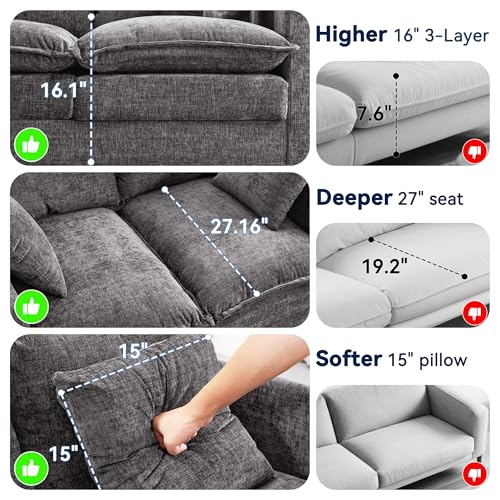 Loveseat Sofa Couch 2 Piece Set, Small Compact 50" Love Seat 27" Deep Cloud Sofa Set Washable Chenille Pillow Living Room Set for Apartment Office 50-Grey-2+2-1 - color: Grey, size: 50"+50"