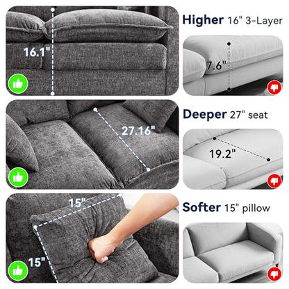 Loveseat Sofa Couch 2 Piece Set, Small Compact 50" Love Seat 27" Deep Cloud Sofa Set Washable Chenille Pillow Living Room Set for Apartment Office 50-Grey-2+2-1 - color: Grey, size: 50"+50"