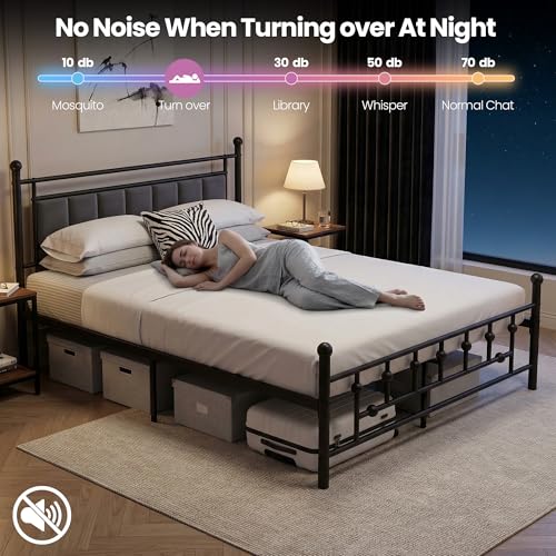 Velvet Upholstered Queen Bed Frame with Headboard | 14-inch Underbed Storage, 13 Metal Slats, 9 Support Legs, Noise-dampening Strips, No Box Spring Needed - size: Queen