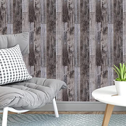 Yun-aeon Gray Wood Peel and Stick Wallpaper 17.3" X 120"Self Adhesive Wallpaper Backsplash Line Removable Wall Paper Bathroom Old Furniture Renovation Furniture - color: Natural Wood-Gray, size: 17.3" x 120"