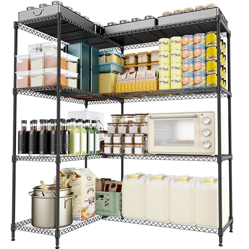 M MZG 4 Tiers Storage Shelves Load 1200LBS, Metal Shelving Wire Metal Shelving Unit Shelves for Storage Adjustable Garage Shelving for Pantry Kitchen Garage Black 15.8" D x 33.5" W x 59.5" H - color: Black, size: 4 Tiers, 15.8"D x 33.5"W x 59.5"H