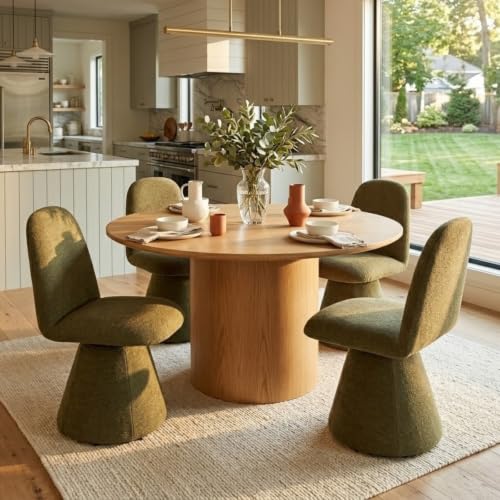 DUOMAY 360° Swivel Dining Chairs Set of 4, Mid Century Modern High Back Upholstered Kitchen Room Chair with Silent Rotating Base, Soft Chenille Accent Chair for Home Office Bedroom Reading, Green - color: Green, size: set of 4