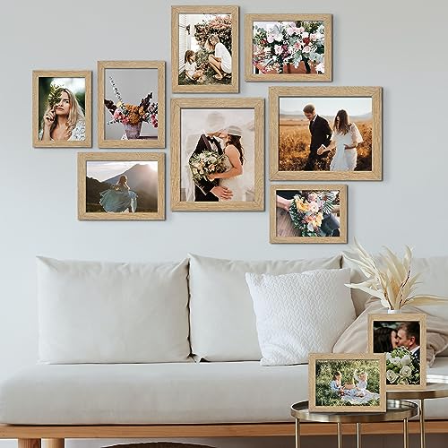 LUCKYLIFE Picture Frame Set 10-Pack, Gallery Wall Frame Collage with 8x10 5x7 4x6 Frames in Natural Woodgrain Finishes - color: Natural Woodgrain