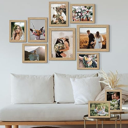 LUCKYLIFE Picture Frame Set 10-Pack, Gallery Wall Frame Collage with 8x10 5x7 4x6 Frames in Natural Woodgrain Finishes - color: Natural Woodgrain
