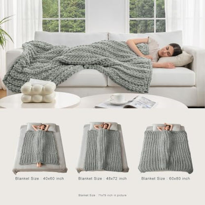 Maetoow Handmade 10 lb Soft Knitted Weighted Blanket, 40 x 60 in Breathable Chunky Knit Gravity Blanket Throw, Home Decor for Sofa Couch Bed, Sage Green