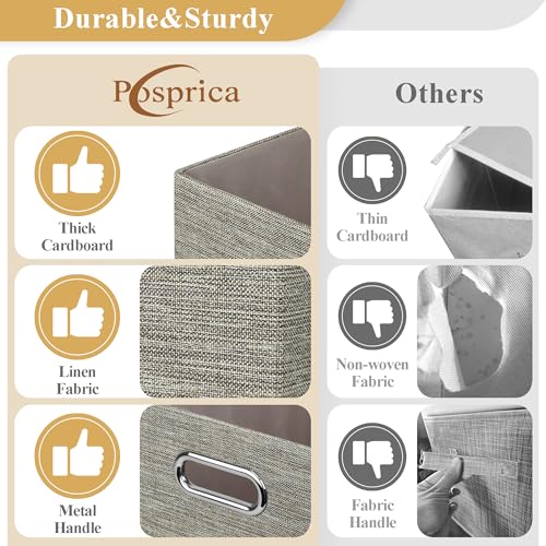 Posprica Closet Storage Bins, 4 Pack Closet Shelf Organizers, Linen Fabric Decorative Storage Baskets for Organizing, Foldable Storage Box for Clothes, 15x10.5x8.25 Inch-Coffee - color: Coffee, size: 15Lx10.5Wx8.25H