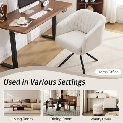 Swivel Desk Chair No Wheels Modern Upholstered Vanity Chairs Stationary | Comfy Dining Chairs with Mid Back Computer Task Chair Swivel Accent Arm-Chair for Home Office/Vanity/Bedroom, Beige - color: Beige