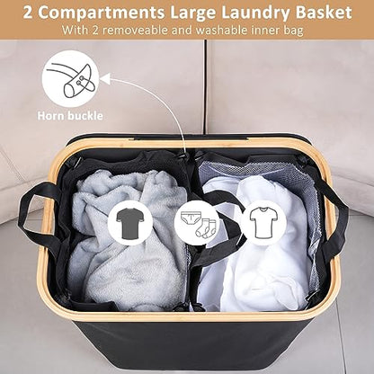 IEGrow Laundry Hamper with Lid,150L Laundry Basket with 2 Mesh Bags,Black | Dirty Clothes Hamper Basket with Bamboo Handle for Clothes Towels - color: Black, size: 150L