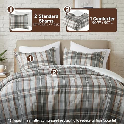Intelligent Design Plaid Lodge Modern Tan/Gray Queen Duvet Cover Set, 3pc | Bedding Full Size, Girls Bedroom, Casual, Lightweight, All-Season, Machine Washable, Easy Care, Cozy, Breathable - color: Tan/Gray, size: F/Q Duvet Cover