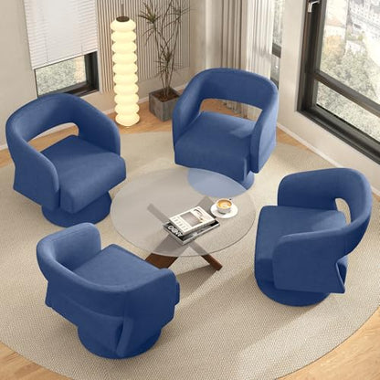 Luxanimarion Swivel Barrel Accent Chair,Oversized Chenille Upholstered Round Swivel Chair,Modern Luxury 360 Degree Living Room Vanity Chair for Bedroom Office,Blue,1PCS - color: Blue-chenille, size: Set of 1