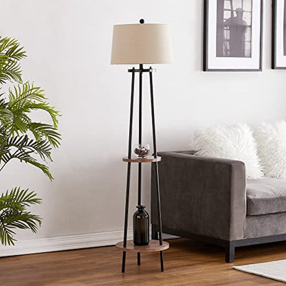 Maxax Shelf Floor Lamp for Living Room, 65" Tripod Standing Reading Lamp with 2 Shelves, 3 Way Dimmable Display Floor Lamps with Oatmeal Fabric Shade for Office, Bedroom