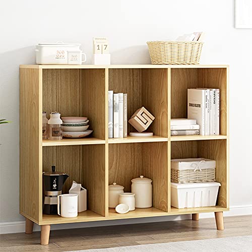 IOTXY Open Cubes Low Bookcase - 2-Tier 6-Cube Short Bookshelf in Oak | Nordic Minimalist Style, MDF Material, Solid Wood Legs, Deep Storage Cubes, Free Standing Wooden Cabinet Organizer Unit - color: Oak, size: 2-Tier 6-Cubes
