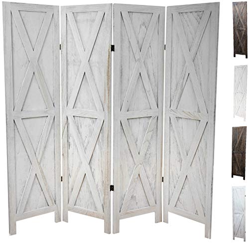 Premium Home 4-Panel Room Divider – Rustic White Barn Door, X Pattern Folding Privacy Screen, Partition Wall - color: Rustic White - X Pattern - 4 Panel