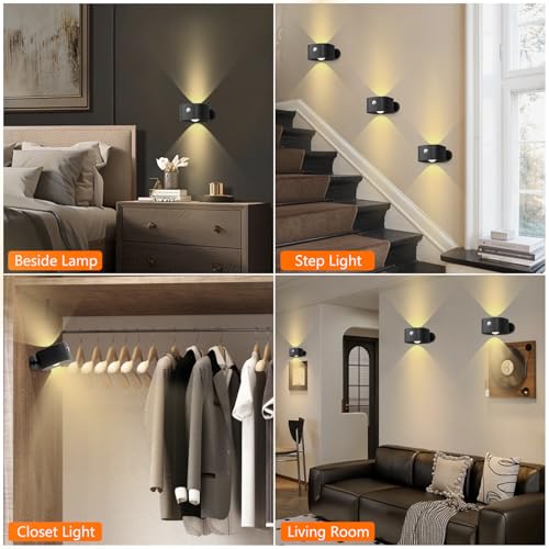 Deyagoo Motion Sensor Wall Light,Rechargeable Battery Operated Sconce-Black | 360°Rotate, Rechargeable, Dimmable, Touch Control - color: Black-C