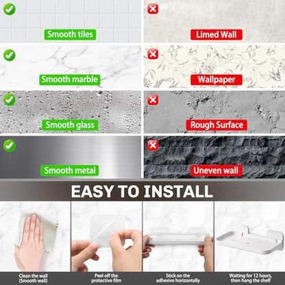 FAYYGYH 2 Pack Adhesive Floating Shelves, No Drill Small Floating Shelf | Wall Storage Damage-Free Wall Mounted Organizer for Bathroom, Kitchen, Bedroom & Office (White-4pcs) - color: White-4pcs