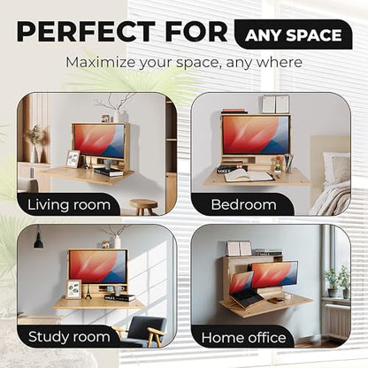 ARROWSTONE Ample.Space SKEENA Wall-Mounted Desk, Pre-Assembled Folding Desk with Storage, VESA Monitor Mount, Space-Saving Murphy Desk Design for Home Office (31")