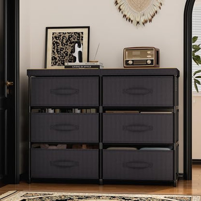 GcdPai Dresser with 6 Fabric Drawer Stand Desktop Sturdy Metal Plastic Support Tube Cube Storage Cabinet for Bedroom Organization Dorm Front Hall Entryway - size: 6 Drawers Standard Top