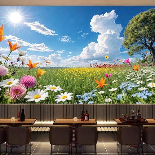 Custom Size Wall Murals, Natural Scenery & Colorful Flowers, Self-Adhesive Removable Fabric (NO PVC) Wallpaper for Living Room & Bedroom & Office