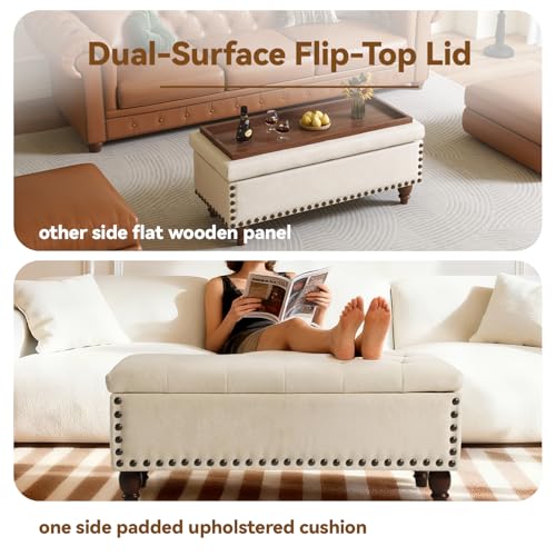 42'' End of Bed Storage Bench with Dual-Surface Lid, Upholstered Ottoman with Hidden Storage, Chenille Bench Seating with Wood Panel Seat for Entryway,Living Room,Bedroom-White - color: 1-white