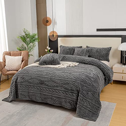YUSOKI Sherpa Fleece Twin XL Size Blanket, Grey, 65"x90" | 3D Stylish Design,320GSM, Non-Shedding, Lightweight for All Season Use, stays fluffy after repeated washes, Perfect Gifts - color: Grey-(without Pillows), size: Twin XL (65" x 90")