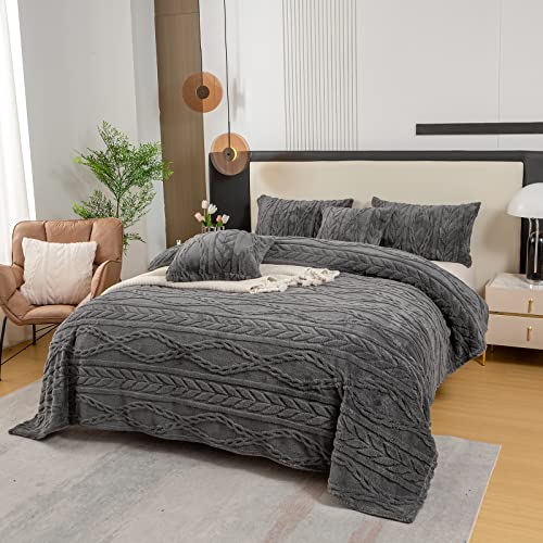 YUSOKI Sherpa Fleece Twin XL Size Blanket, Grey, 65"x90" | 3D Stylish Design,320GSM, Non-Shedding, Lightweight for All Season Use, stays fluffy after repeated washes, Perfect Gifts - color: Grey-(without Pillows), size: Twin XL (65" x 90")