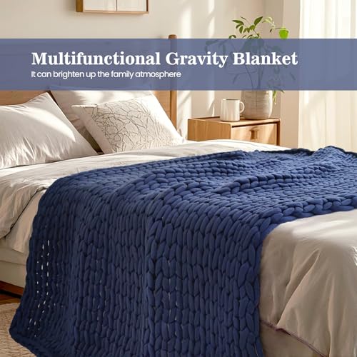 Hand-Knit Weighted Blanket for Adults, Blue,48"*72",12lbs | Presents for Birthday Gifts for Women,Chunky Knit Blanket,Cooling,Breathable,Sustainable,Machine Washable,Organic Cotton - color: Blue, size: 48"*72"
