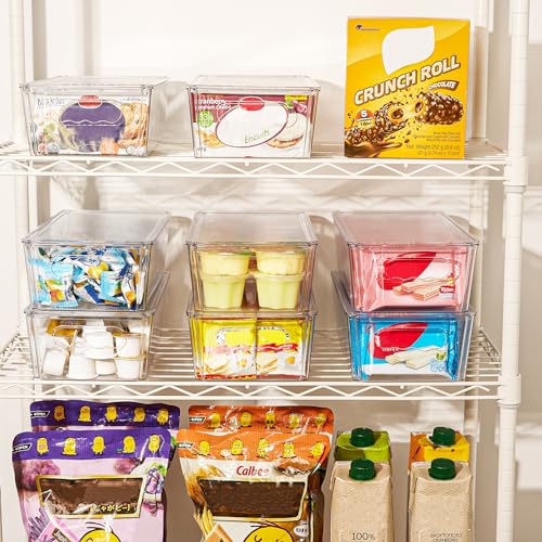 Vtopmart 8pcs Clear Stackable Storage Bins with Lids | BPA-free food-grade PET, Stackable with Lids Included, Easy to Move, For Fridge Freezer Pantry Cabinet Kitchen Organization - size: With Lid