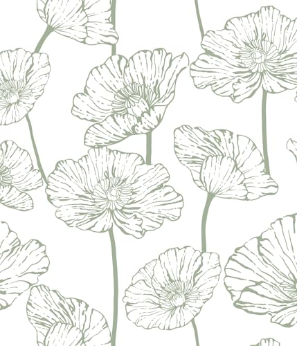 Floral Peel and Stick Wallpaper Boho Green and White Wallpaper | 17.3inx118.1in Self Adhesive Contact Paper Removable Decorative Wall Paper for Bedroom Bathroom Cabinets Decor Vinyl - color: Green and White, size: 17.3" x 118.1"
