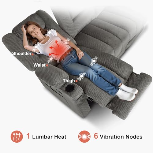 MCombo 82 in 3 Seater Reclining Sofa with Heat and Massage PR647 (Grey) | 155° Zero Gravity, Reclining Middle Seat, Dual Charging Ports, Cup Holders, FSC & OEKO Certified - color: Grey, size: 3 Seater Recliner with Zero Gravity