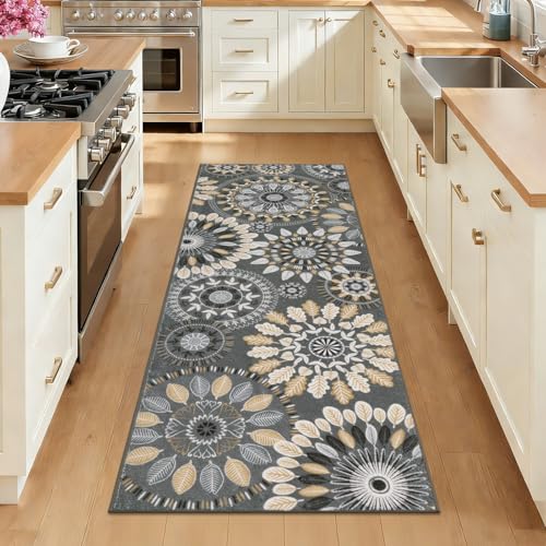 Bsmathom Boho Kitchen Runner Rugs, 2x6 ft, Multi Gray | Soft, Non Slip, Machine Washable, For Hallways, Indoor, Backdoor, Bedroom, Living Room, Laundry Room - color: Multi Gray, size: 2' x 6'