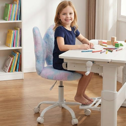 chairus Kids Desk Chair Butterfly Faux Fur Study Chair for Teenage Girls Adjustable Kids Vanity Chair for Bedroom Reading Living Room, Small Cute Student Task Chair with White Foot, Baby Blue - color: Butterfly, Blue