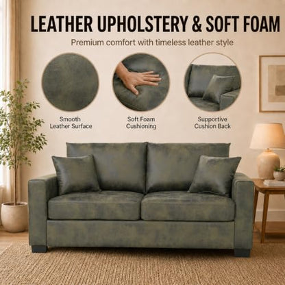 69'' Loveseat Sofa,Modern Fabric 2-Seater Sofa with 2 Pillows(Olive Green) | Small Couches for Living Room, Office,Apartment, Small Spaces,21 in Deep Seat - color: Olive Green