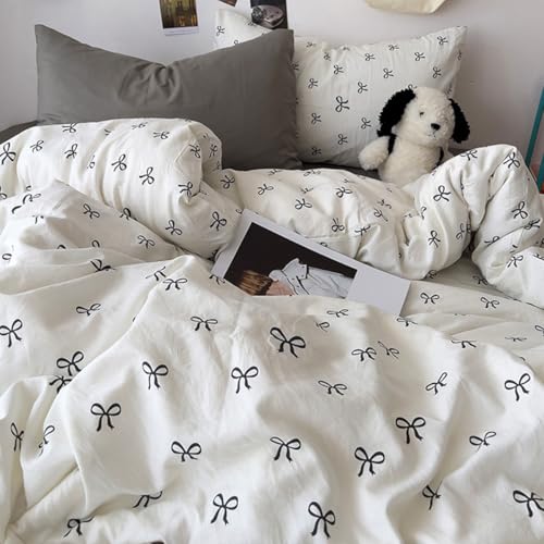 Duvet Cover Queen Size Black Bow Duvet Cover Set | Black Bow Duvet Cover Set, Washable Lightweight Microfiber, Zipper Closure, Includes 2 Pillowcases - color: Black Bow, size: Queen(No Comforter)